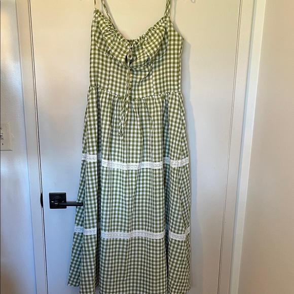 Cider Dresses & Skirts - Cider Light Green and White Gingham Midi Dress NWT